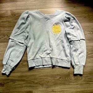 GANNI Light Blue Yellow Flower Long Puff Sleeves Backless Tie Sweatshirt Size M